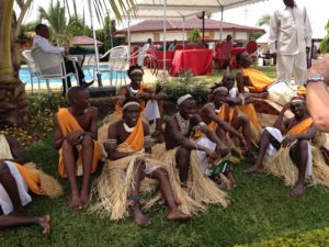 Dancers resting before performance.